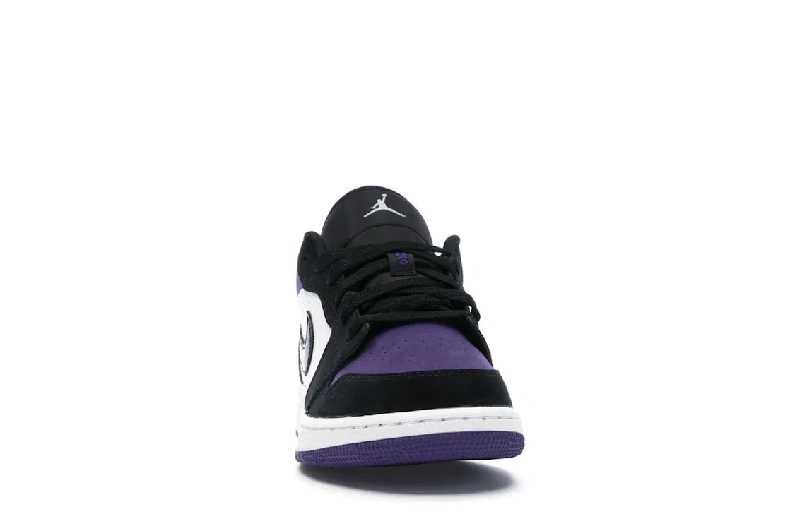 Детские кроссовки для мальчиков кожаные Jordan 1 Low, White/Black-Court Purple — фото 2