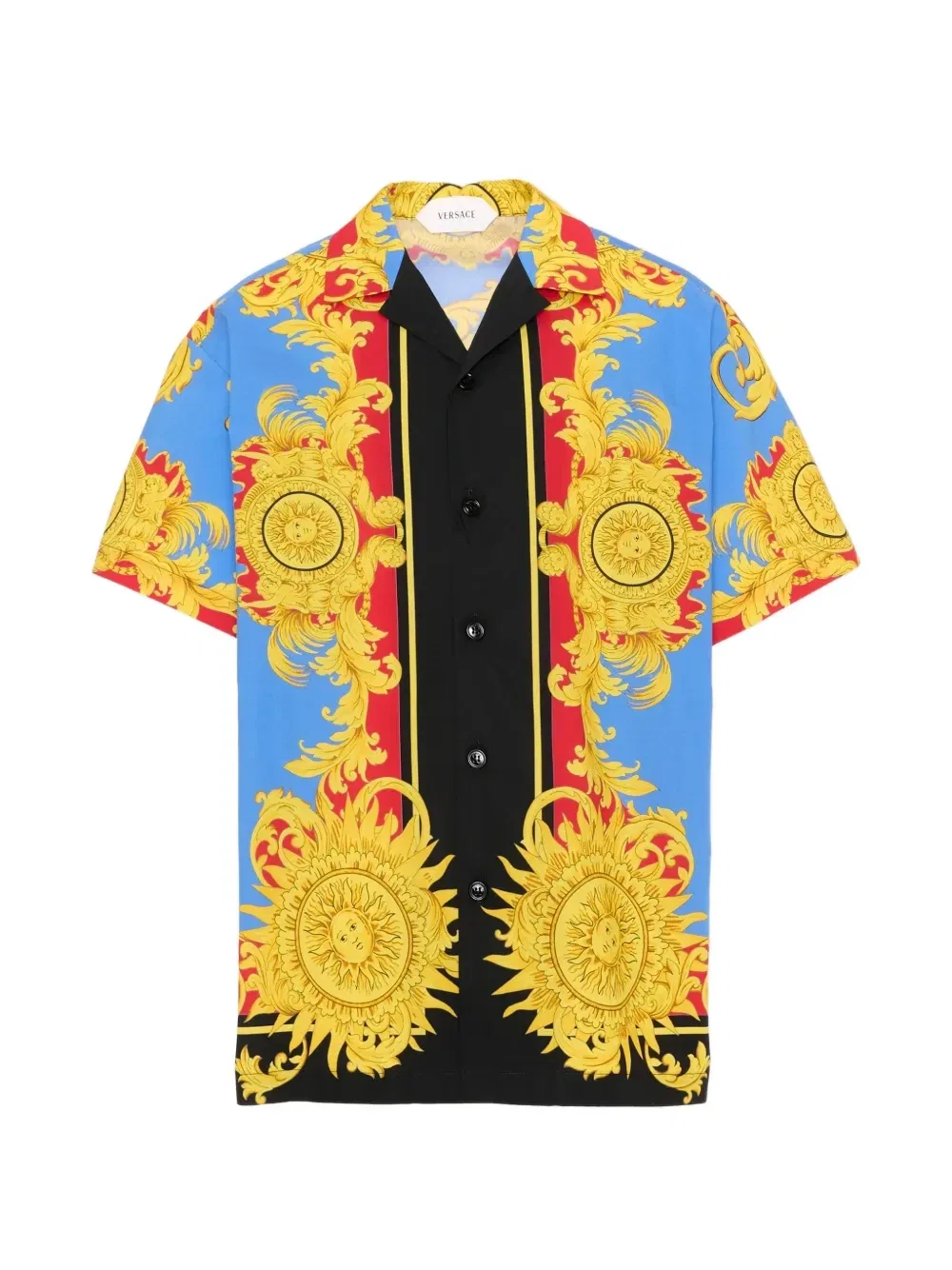 Рубашка с короткими рукавами и барочным принтом Versace Kids, синий