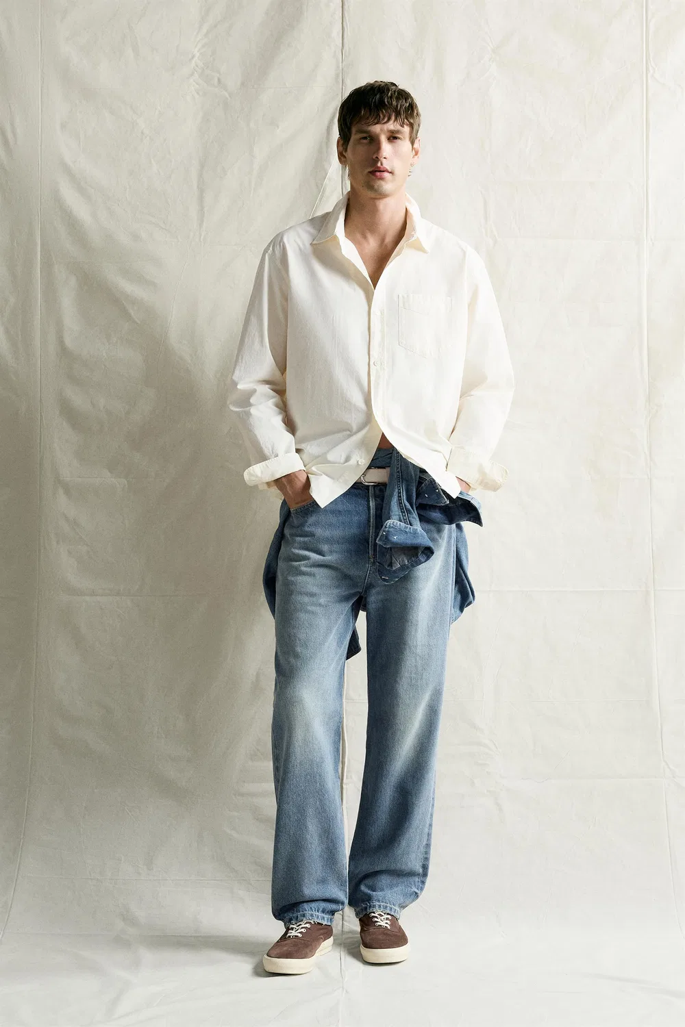 Хлопковая рубашка свободного кроя ZARA, White