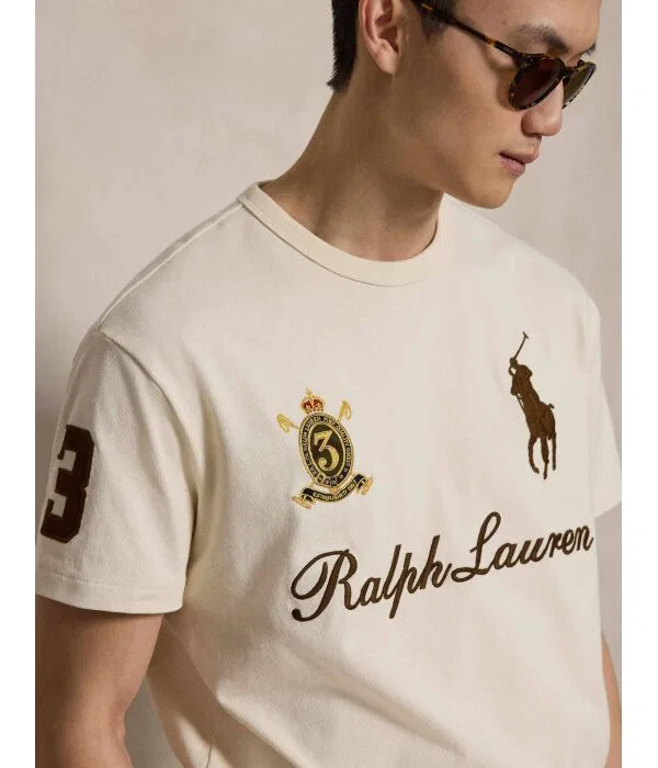 Мужская футболка хлопковая T-Shirt Polo Ralph Lauren, бежевый — фото 4