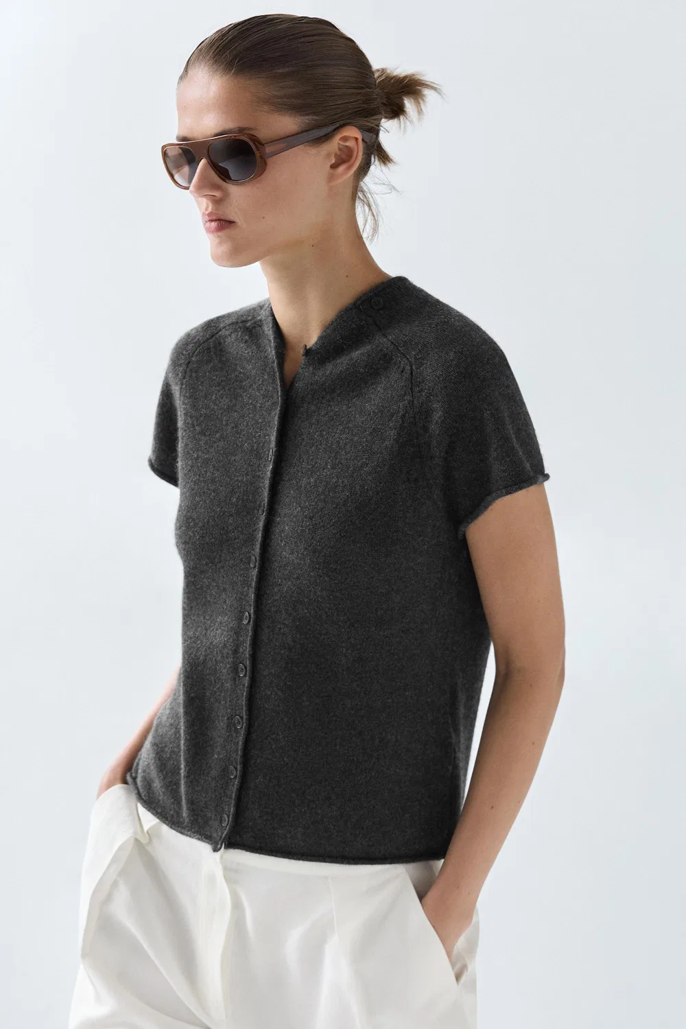 Жилет Massimo Dutti 100% Cashmere Button-Front Knit, антрацитово-серый