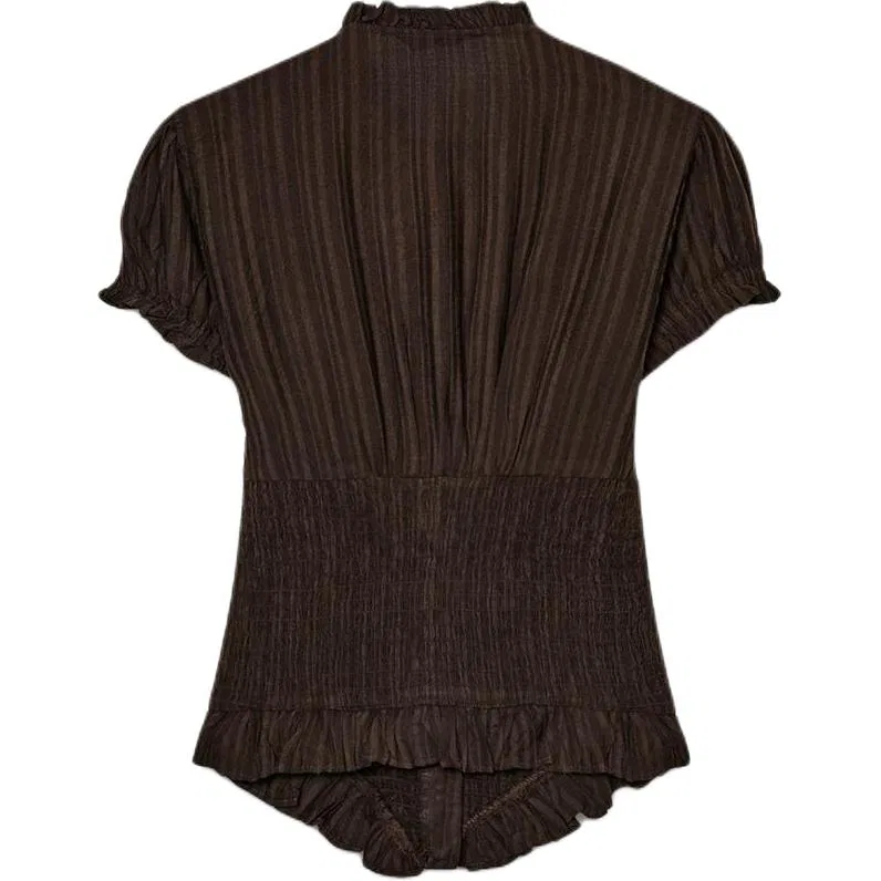 Женская рубашка с V-образным вырезом Dark Brown ZARA — фото 3