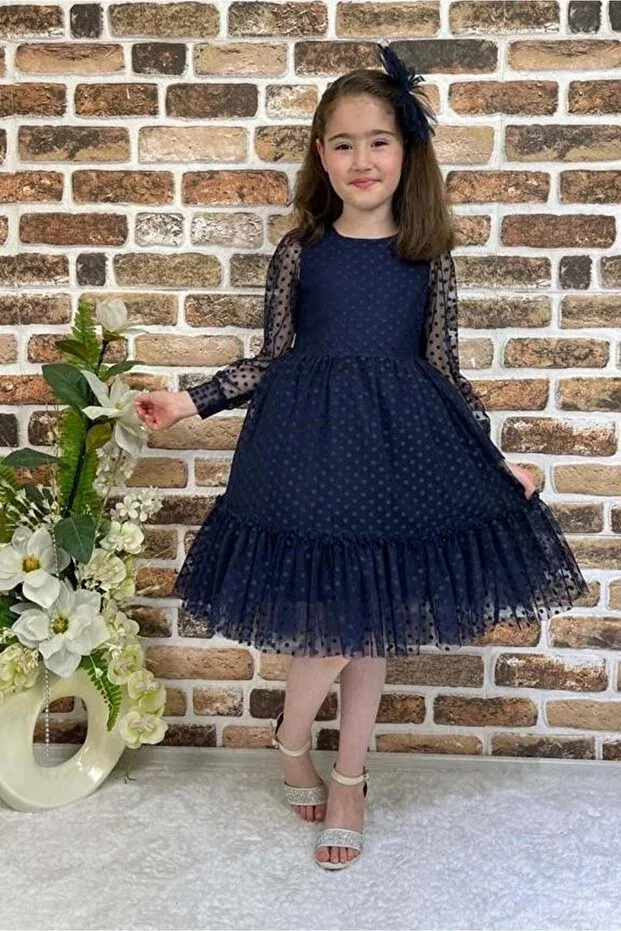 Детское платье для девочек с кружевом Katkat princess lace buckle Mnk, Navy Blue — фото 3