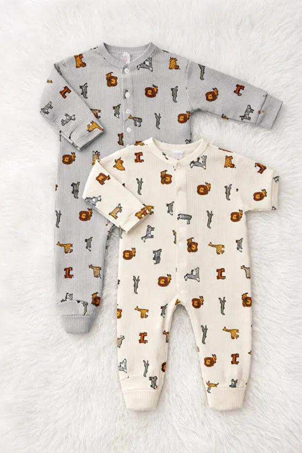 Детский комплект боди и штанов для мальчиков с принтом Bear Patterned Verona Tarz, Safari — фото 3