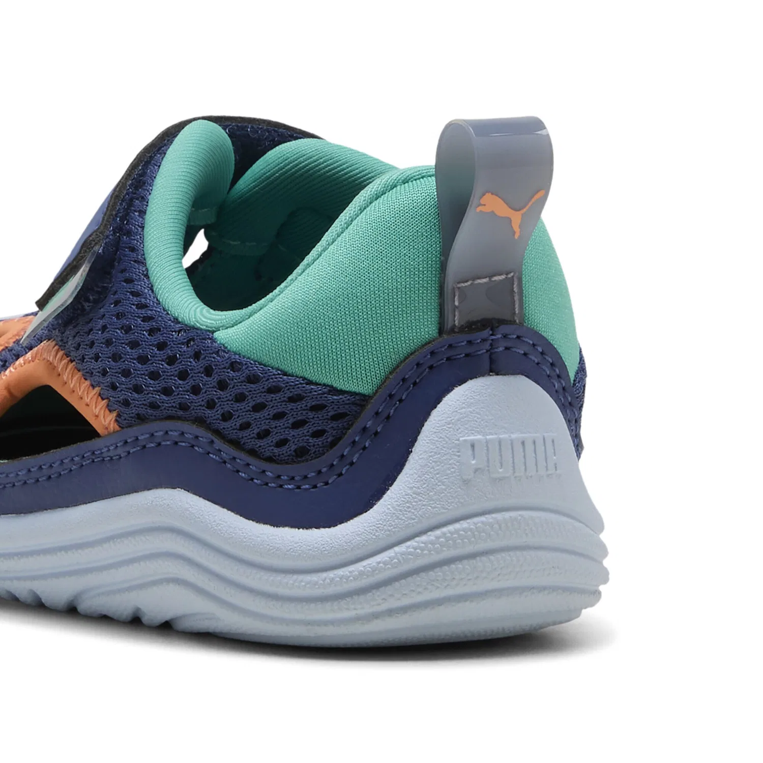 Детские кроссовки на липучках PUMA Kitten Summer Sandalen, Blue Jewel Vibrant Green Melon Glow Orange — фото 2