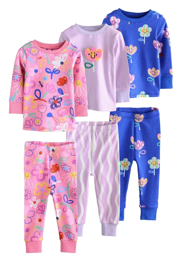 Пижамный комплект из 3 предметов, хлопок, Regular fit - pyjamas 3 pack set Next, Pink Lilac Floral, розовый/сиреневый