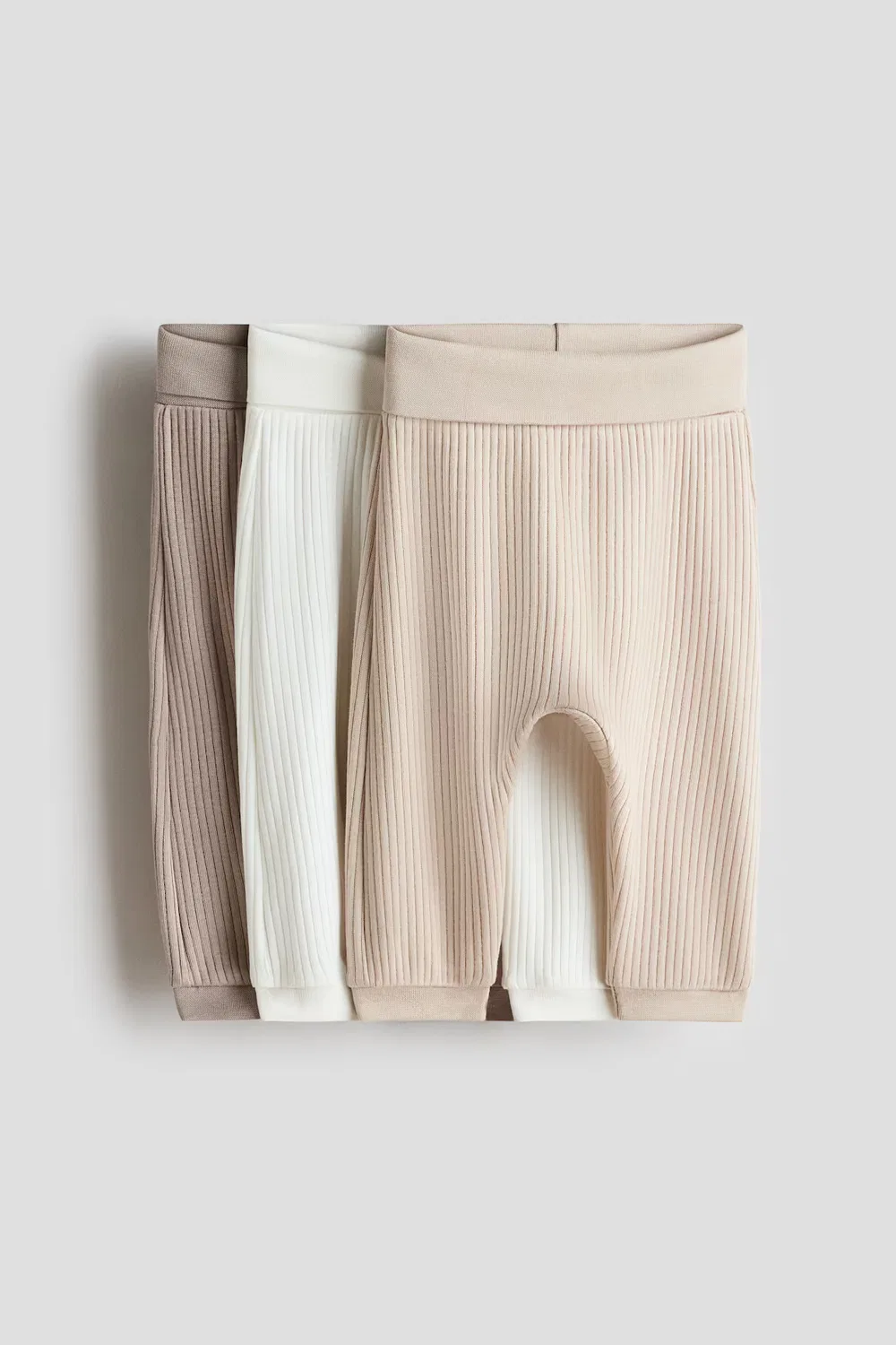 Комплект из 3 ребристых хлопковых брюк H&M, Beige/Weiß — фото 4