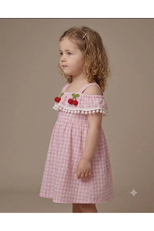 Детское платье для девочек с принтом Cherry Checkered Girls' Dress Ketbaby, Pink — фото 2