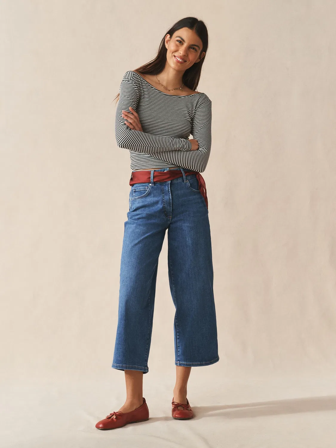 Джинсы wide cropped, Lift Slim & Shape Next, Mid Blue