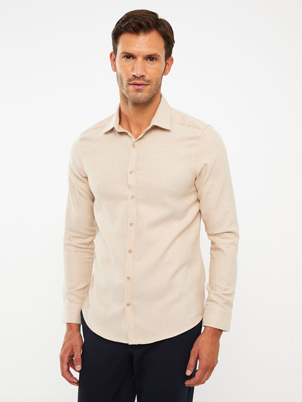

Мужская рубашка Slim Fit с длинным рукавом из габардина LCWAIKIKI Classic