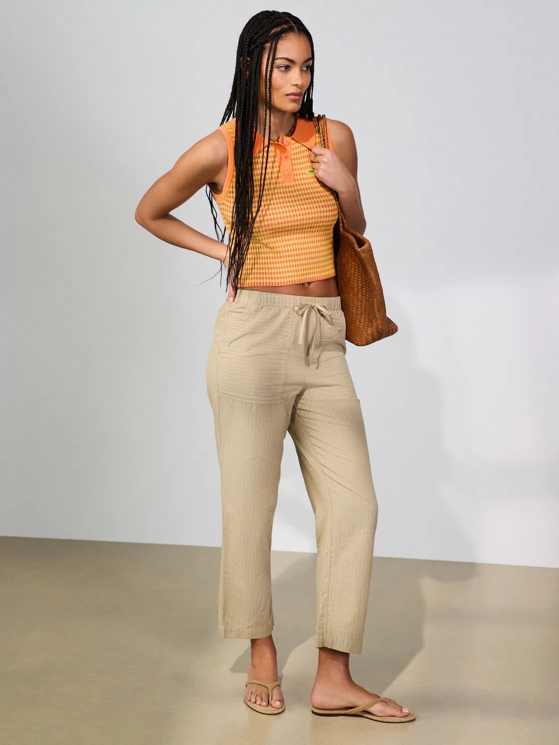 Брюки-бананы Cotton Linen Blend Barrel Leg Trousers Next, Stone Stripe