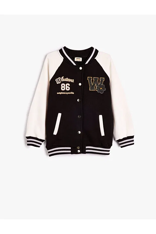 Детская куртка для девочек с принтом College Jacket Koton, Black — фото 3