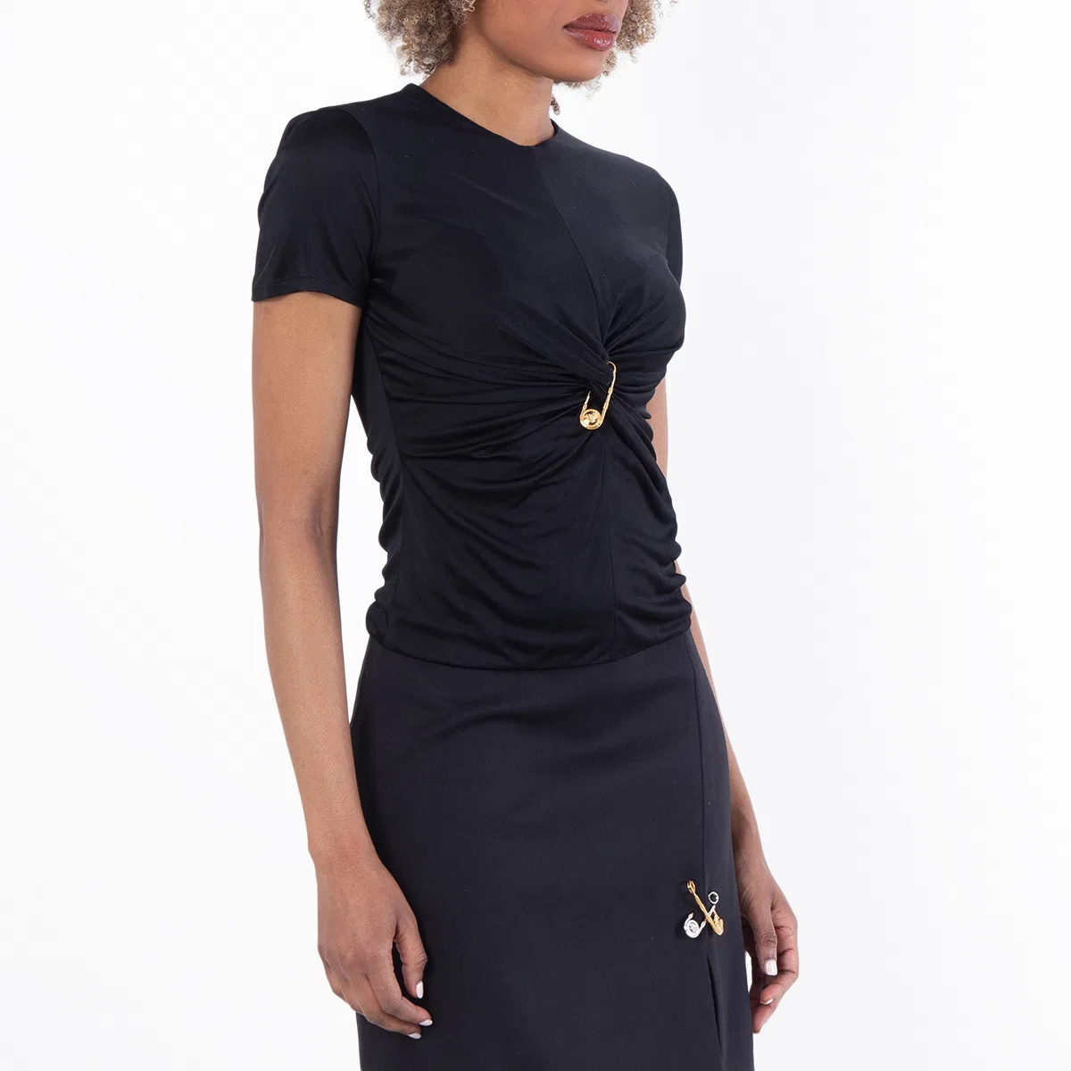 Топ из вискозы с драпировкой Safety Pin Gathered Viscose Top Versace, Black — фото 2