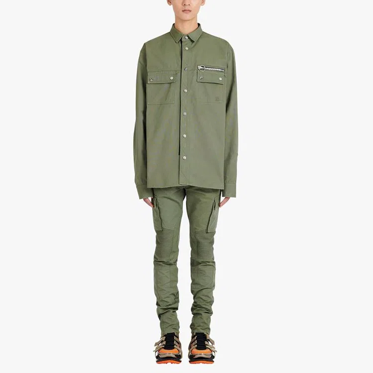 Мужская рубашка с вышивкой BALMAIN, Army Green — фото 4