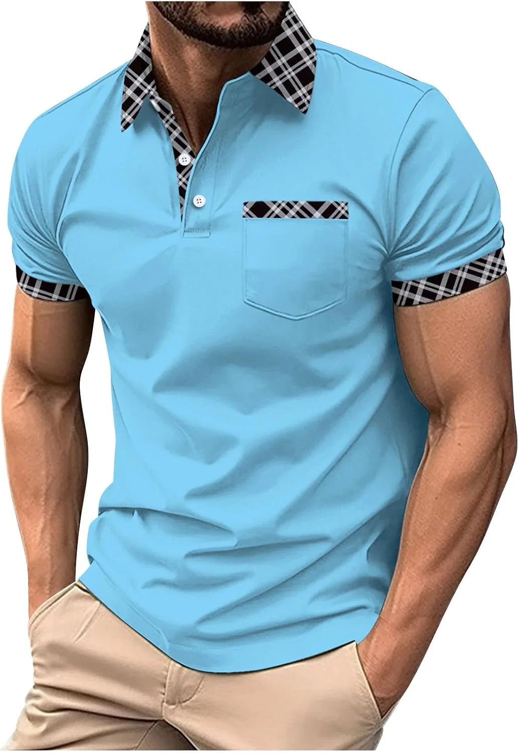 Мужская хлопковая футболка с воротником-поло Slim Fit, Blue