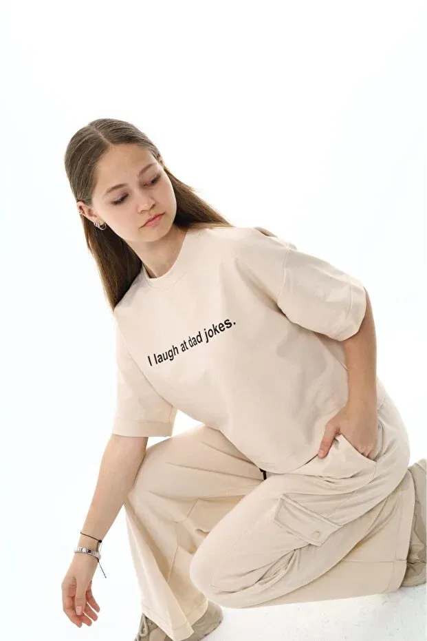 Детский спортивный комплект для девочек с принтом Oversize Jannock, Beige — фото 4
