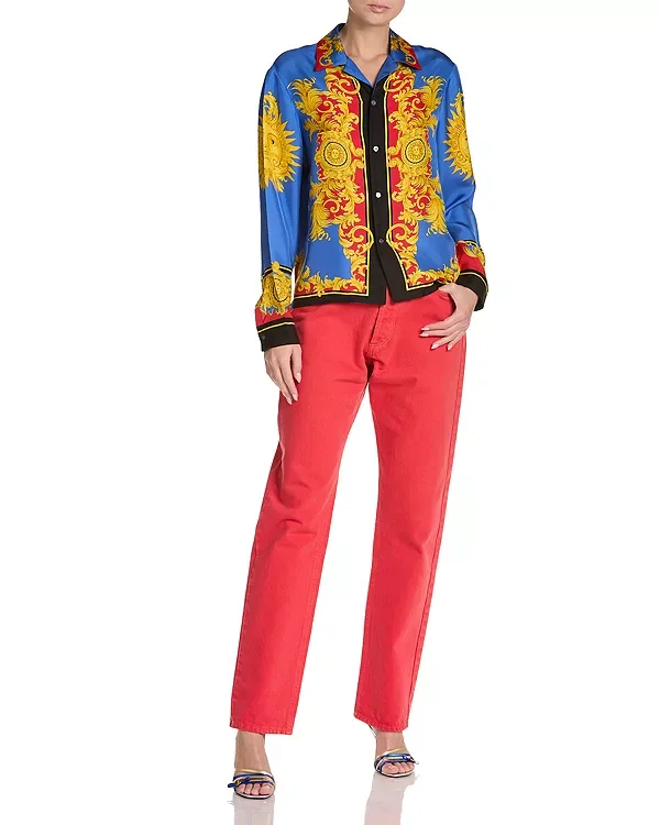Шелковая саржевая рубашка «Солнце» Versace, Blue/Gold — фото 2