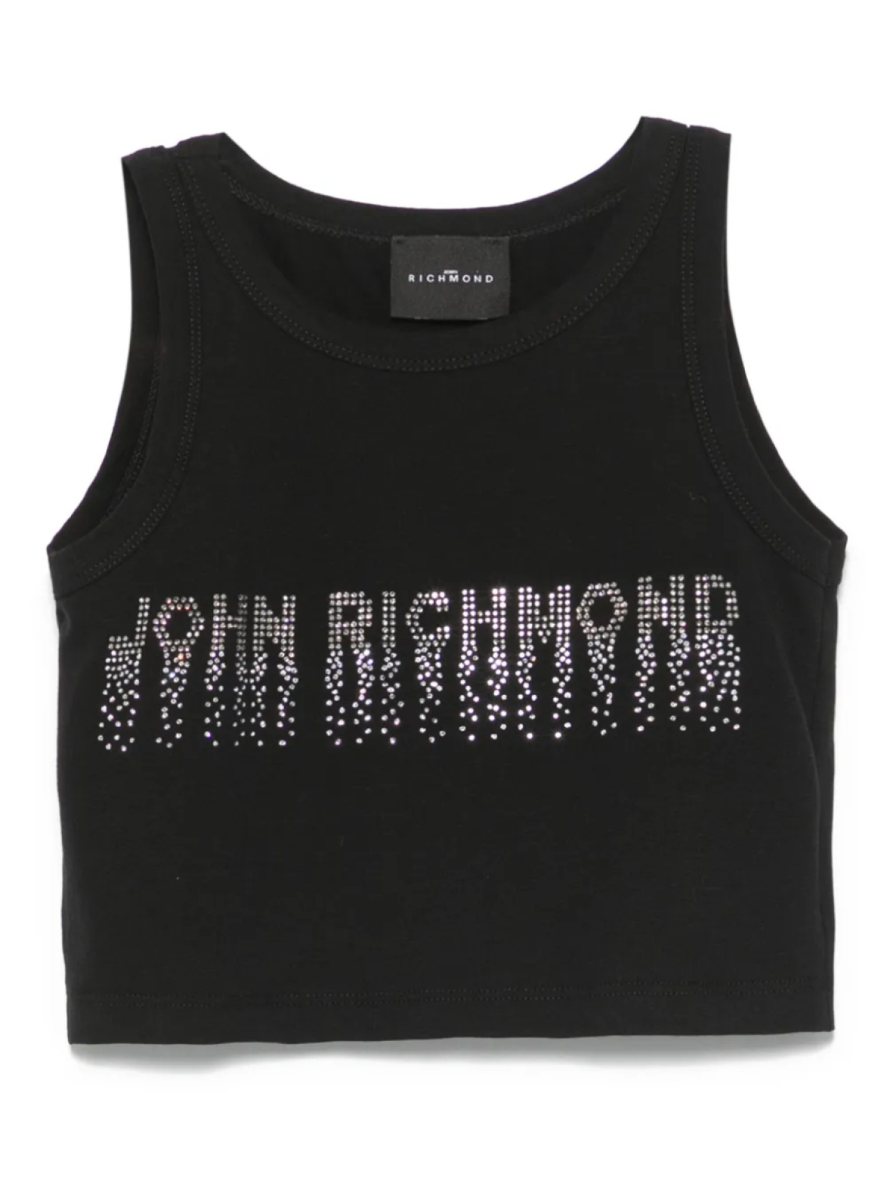 

John Richmond Junior топ с логотипом из страз, черный