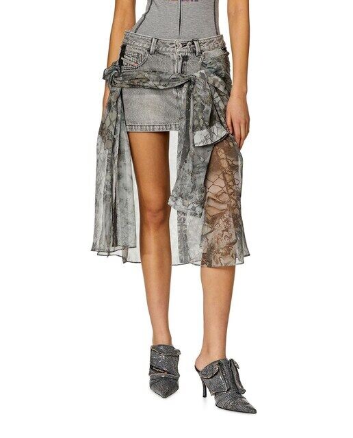 

Короткая джинсовая юбка с карманами Diesel, серый