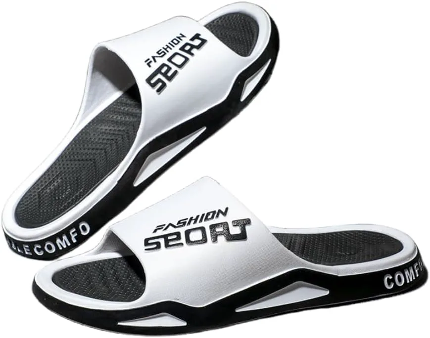 

Мужские ультра-мягкие слайдеры, повседневные нескользящие шлепанцы, обувь с открытым носком для дома, улицы, пляжа и душа Hhhchpm, белый