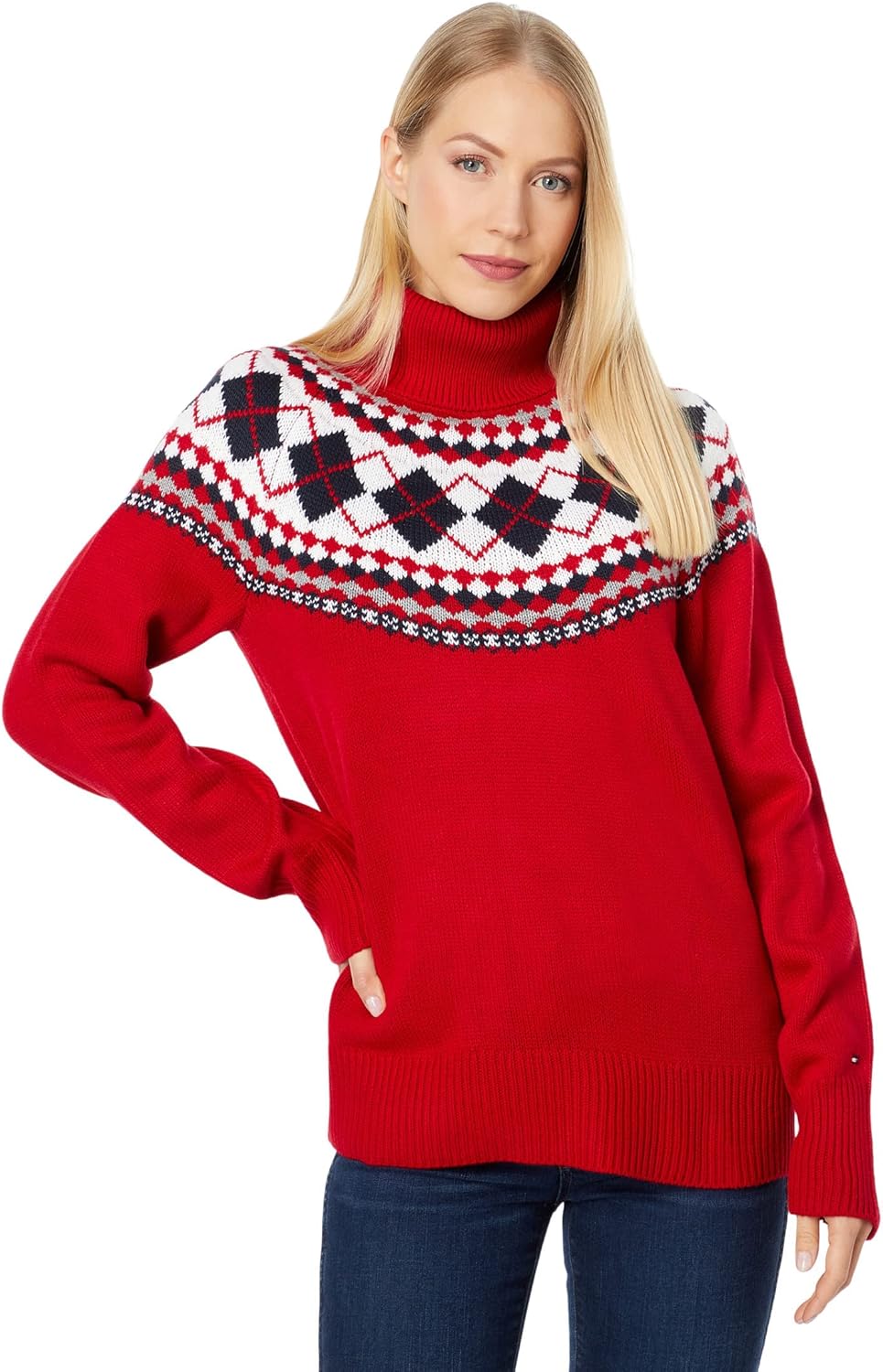 

Женский свитер-водолазка с узором «аргайл» от Tommy Hilfiger, Scarlet Multi