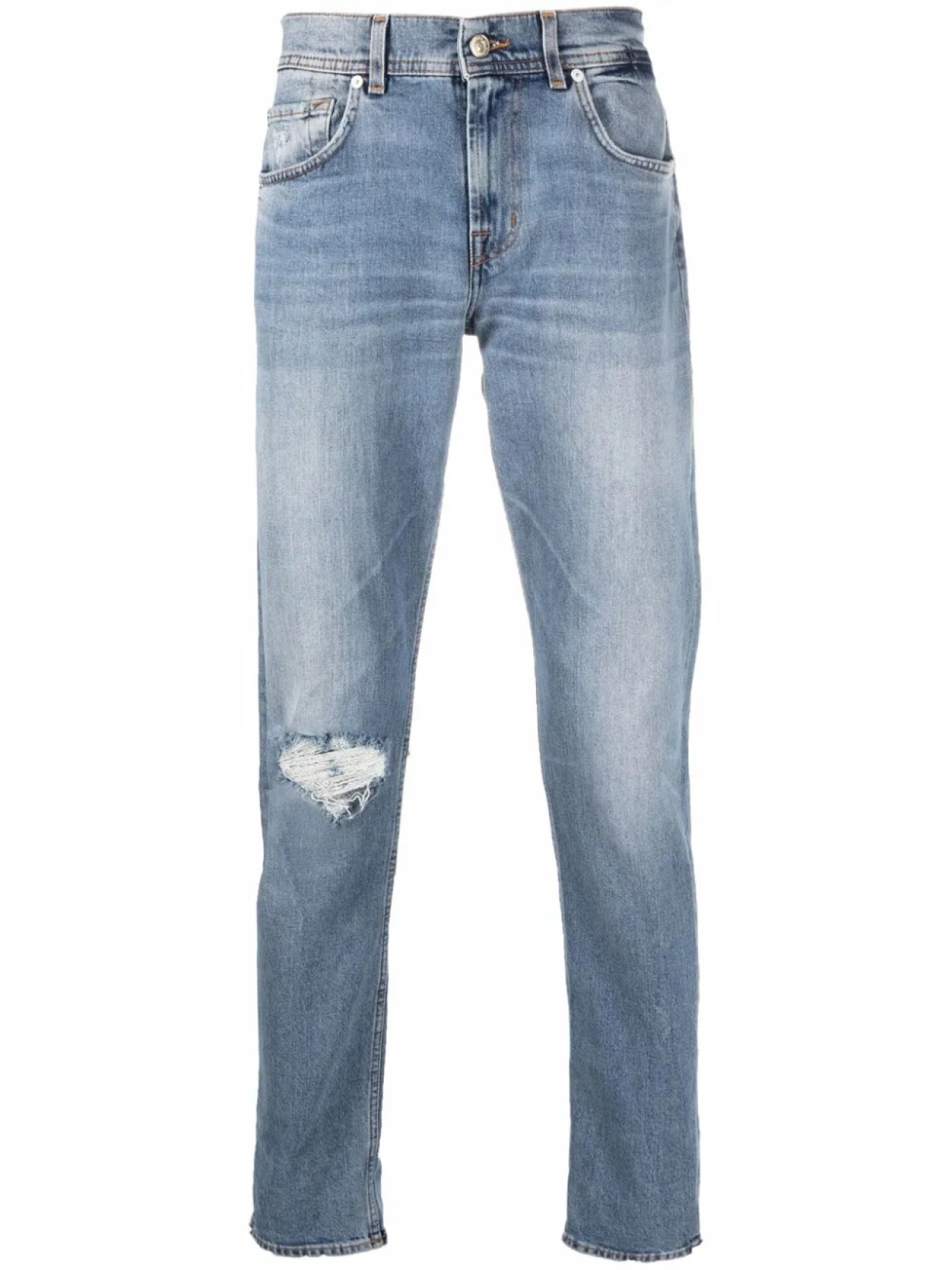 

7 For All Mankind прямые джинсы с прорезями на коленях, синий