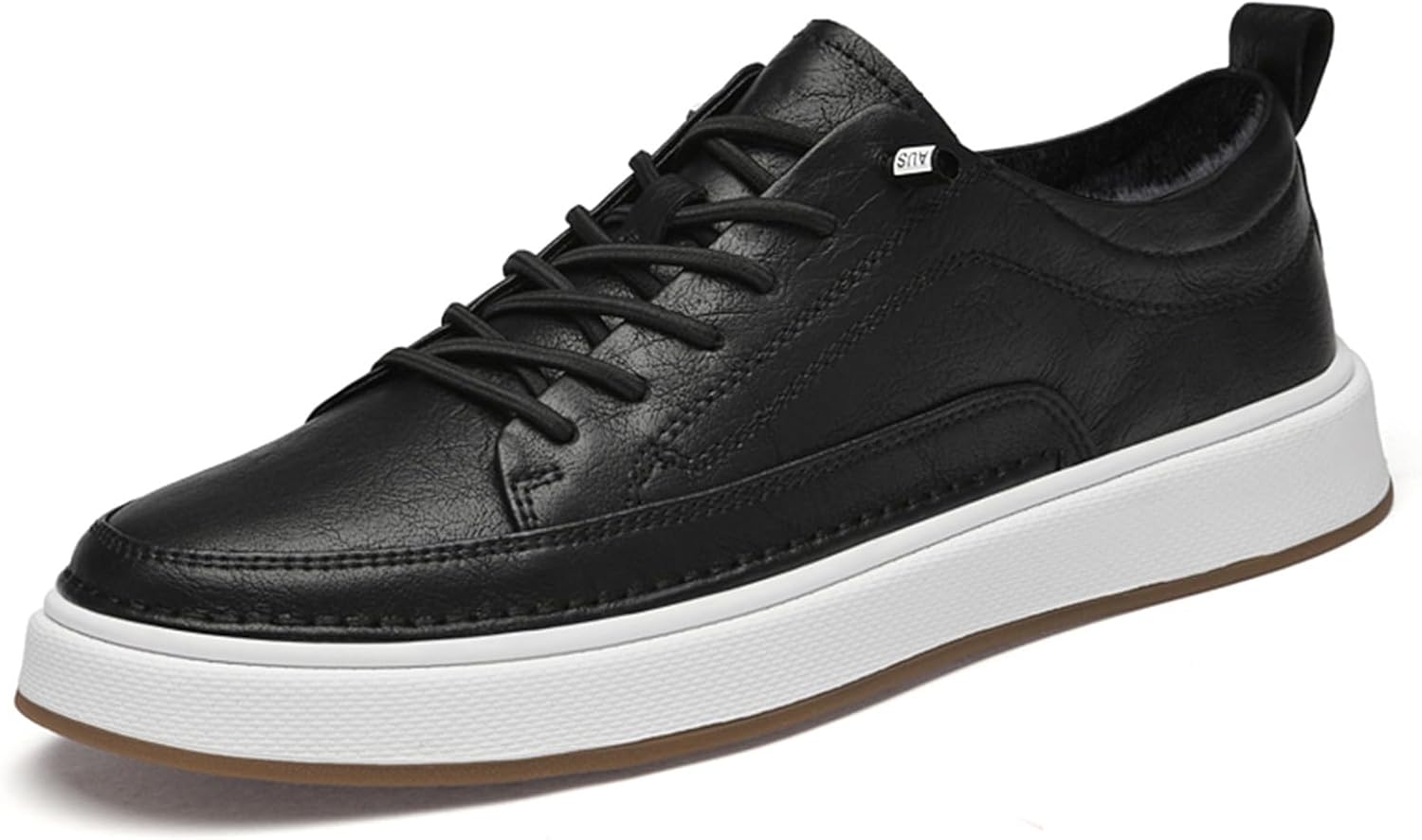 Мужская зимняя повседневная обувь из натуральной кожи, противоскользящие туфли с теплой флисовой подкладкой Generic, белый/черный — фото 2
