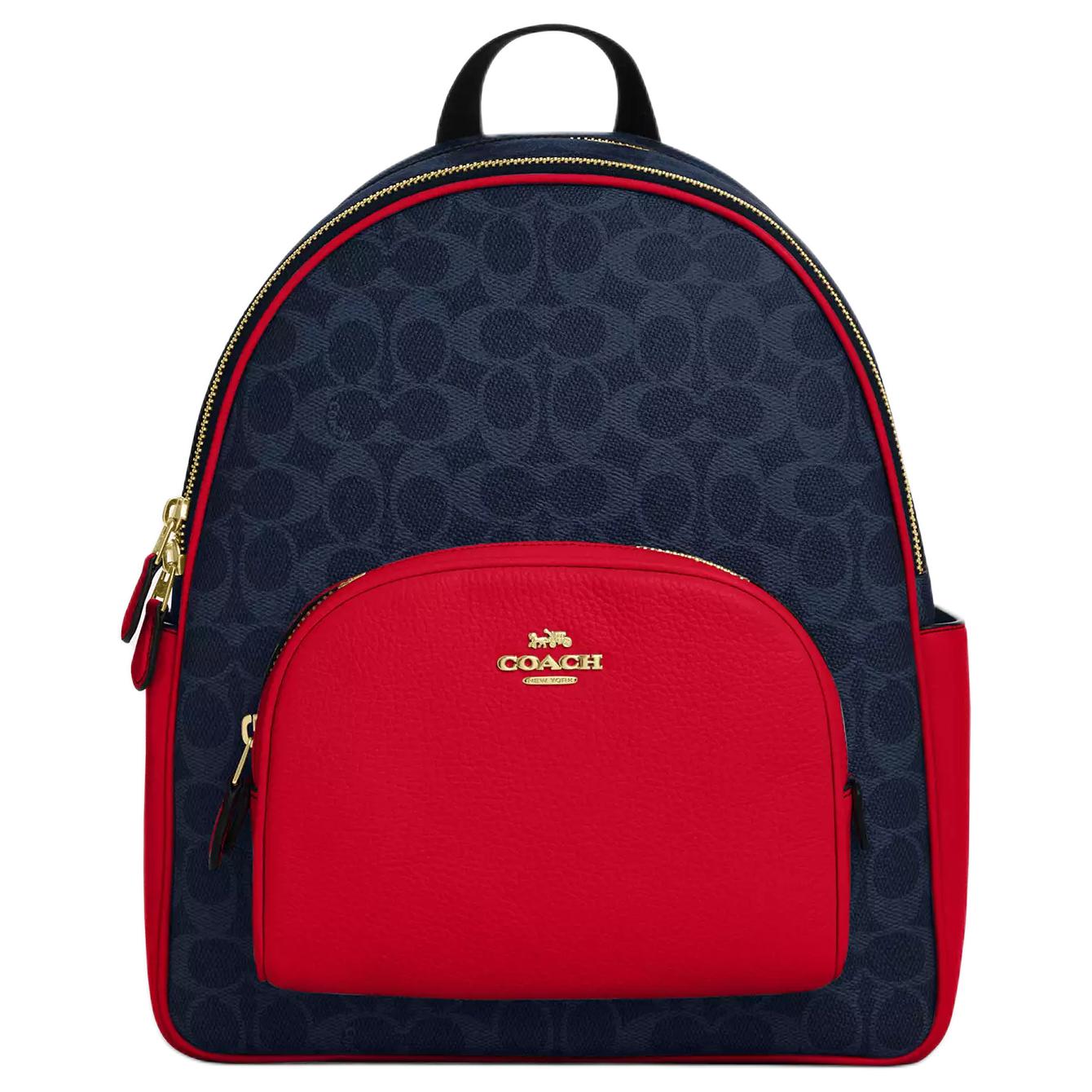 

COACH Сумка рюкзак из прорезиненной ткани большая женская голубая