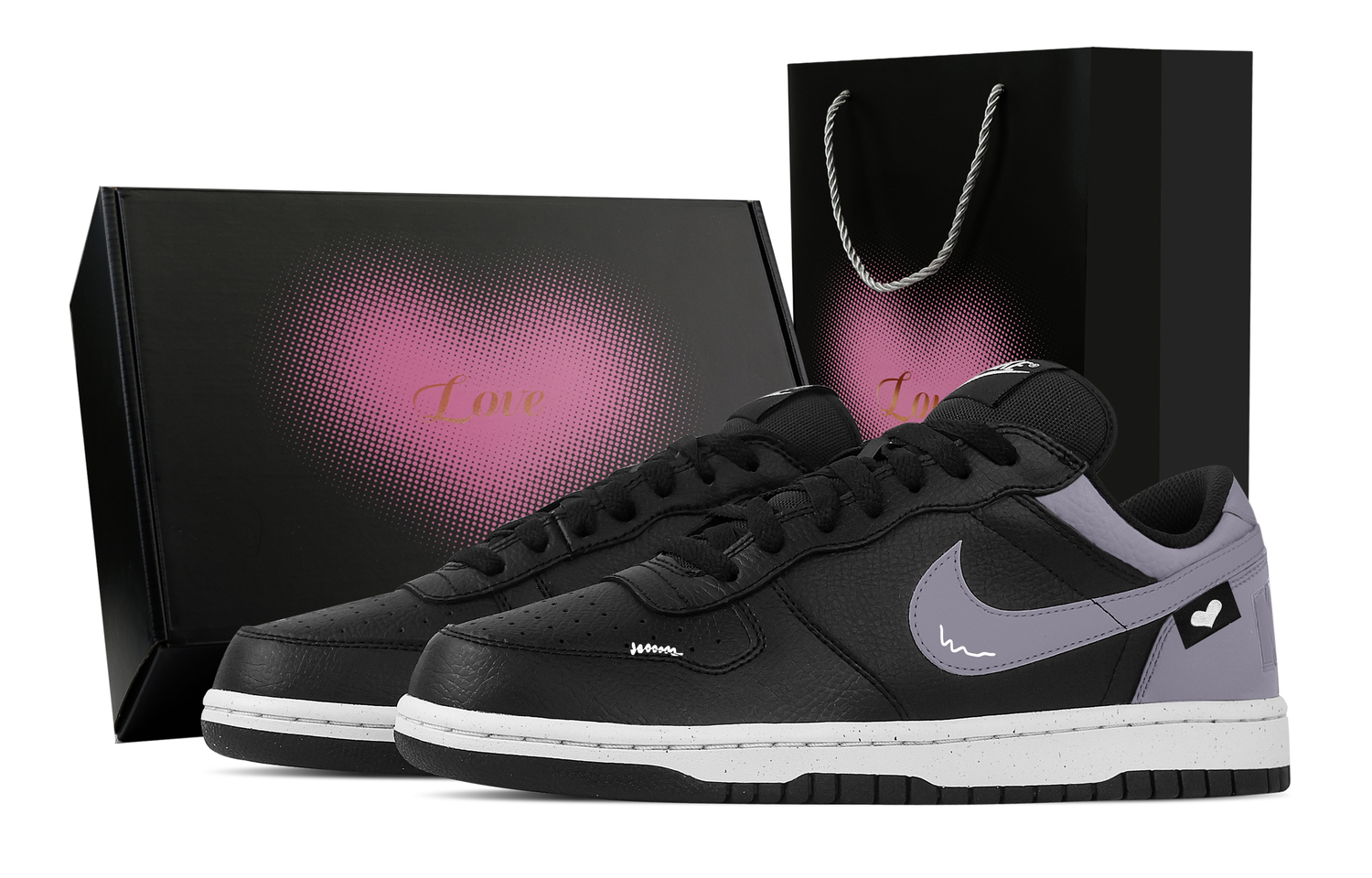 

Повседневные кроссовки Big Taro Romantic Heart Box Abrasion Resistant Breathable низкие мужские Black Purple Nike, черный фиолетовый