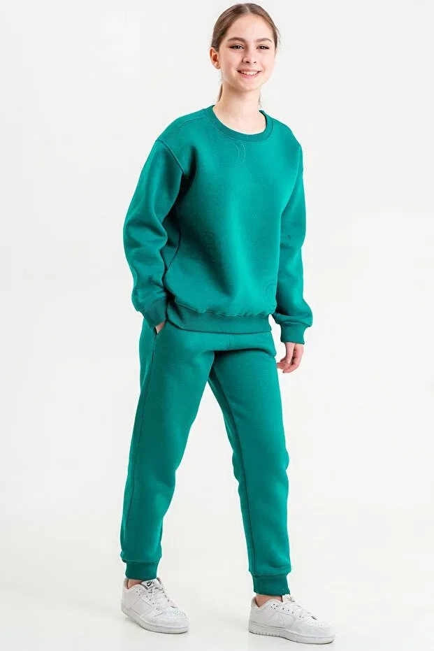 Детский спортивный костюм из футера с принтом Basics Black One, Benetton Green — фото 4