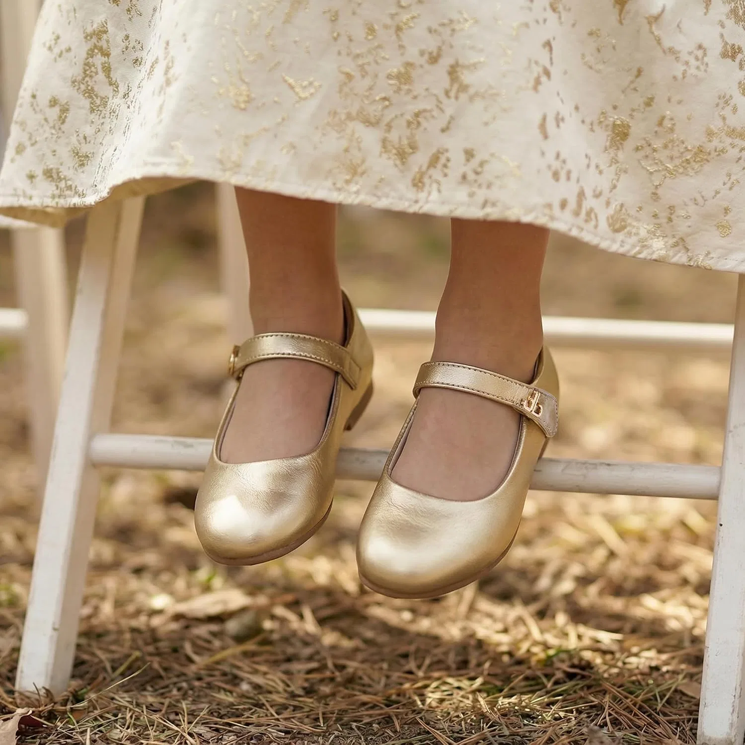 Детские туфли Мэри Джейн для девочек Retro Brogue Style THEE BRON, Glimmering Gold — фото 3
