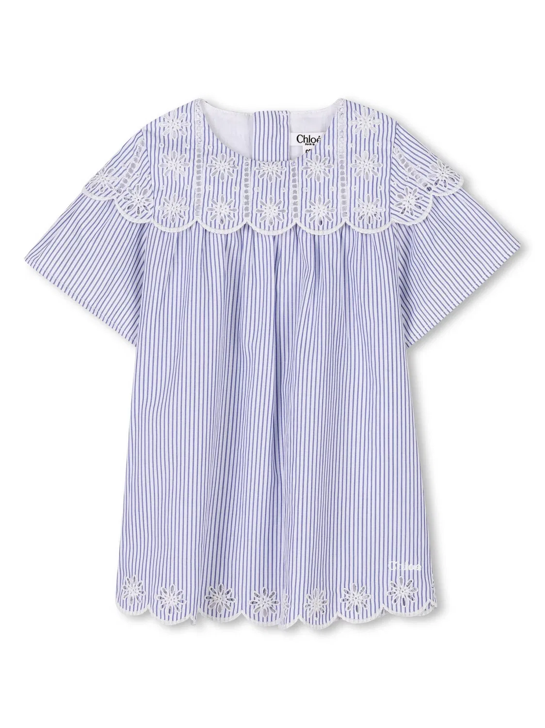 Платье с полосками и цветочной вышивкой Chloé, голубой/белый