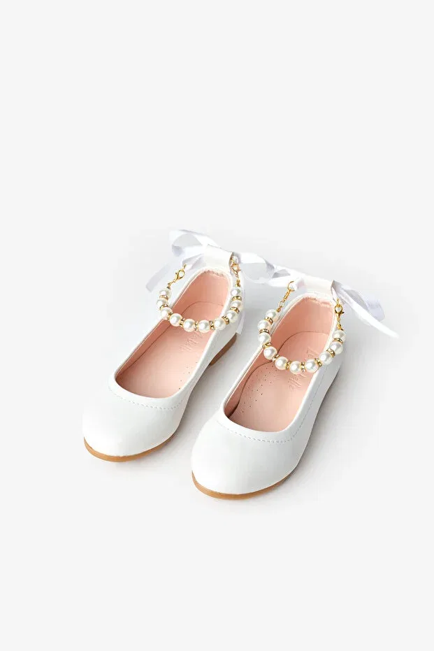 Детские балетки для девочек с жемчугом Le Mabelle, White