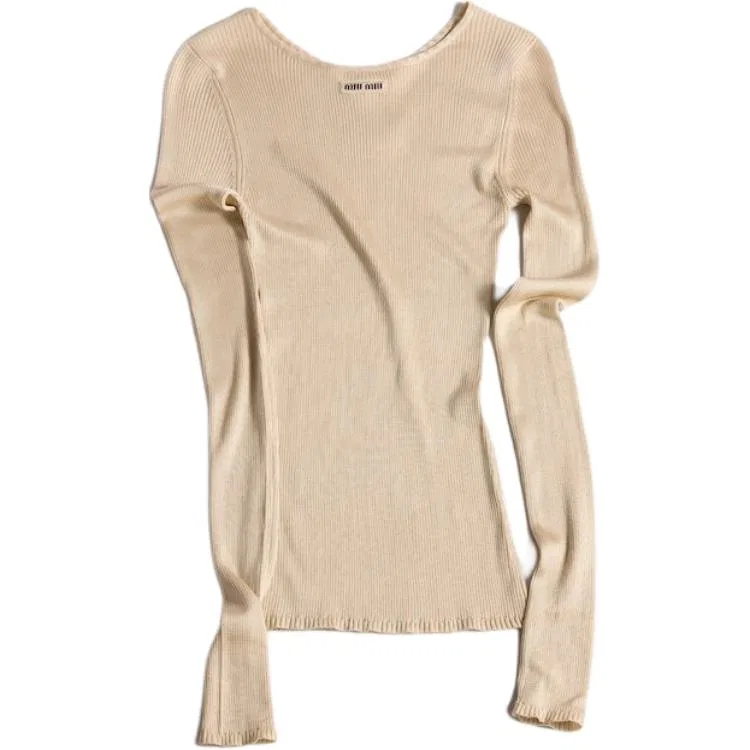 Женская футболка с круглым вырезом MIU MIU, Sandy Beige — фото 4