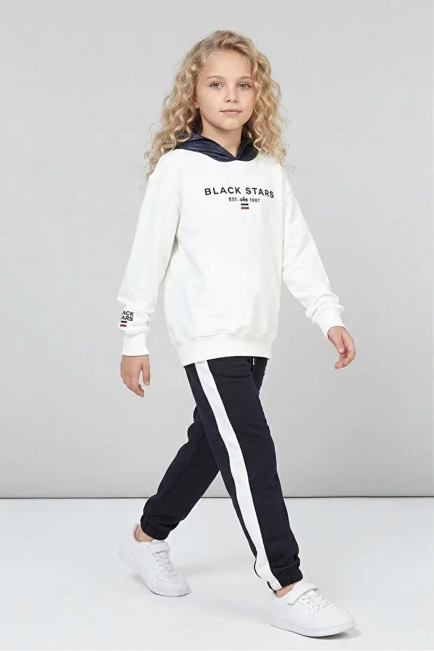 Детский спортивный костюм для девочек с капюшоном Black One, Ecru — фото 4