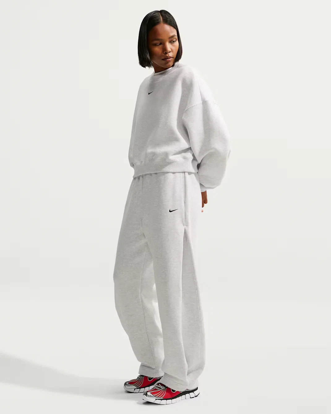 Женские свободные плиссированные брюки на кнопках Nike Studio Fleece Medium Weight, Birch Heather/Black