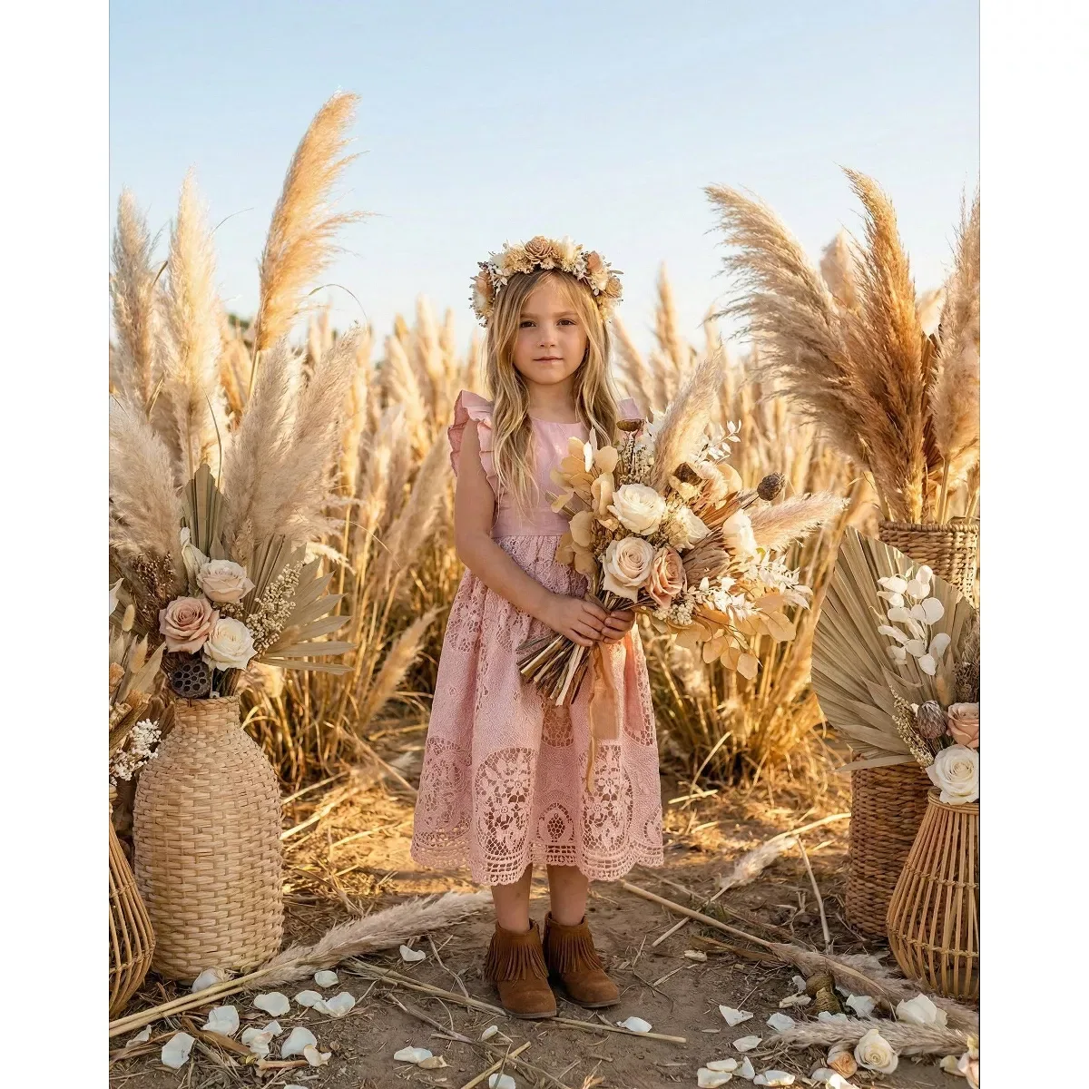 Детское платье для девочек с кружевом Jasmine 2bunnies, Dusty Pink — фото 4
