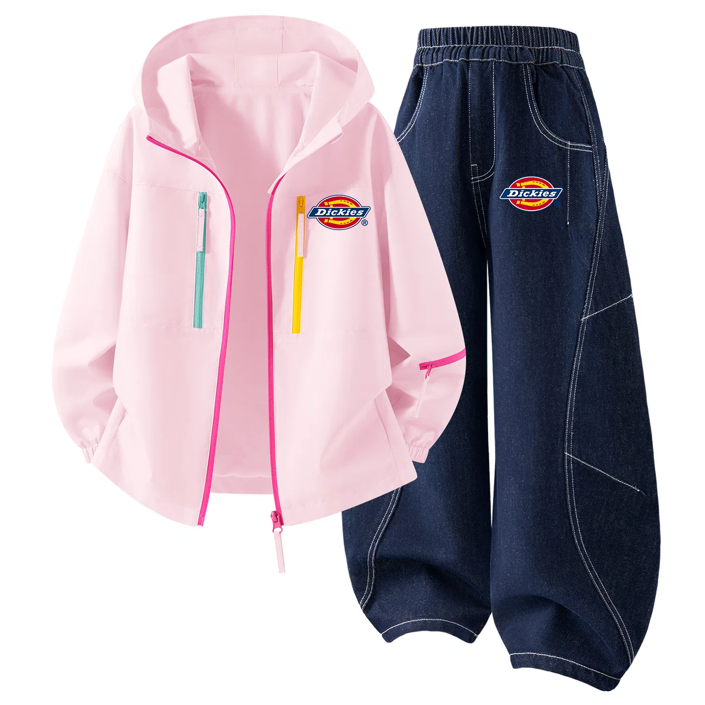 Детский комплект из худи и брюк с принтом, модель Silicone Standard K, Dickies, Sweet Pink/Denim Dark Blue