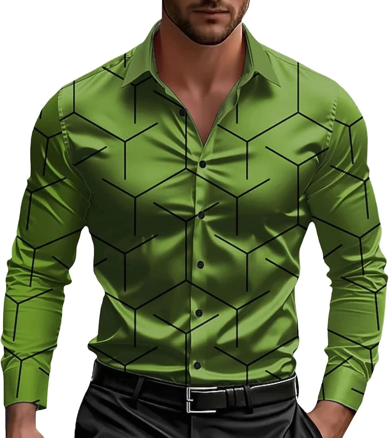 Мужская рубашка с длинным рукавом, Slim Fit, зелёный