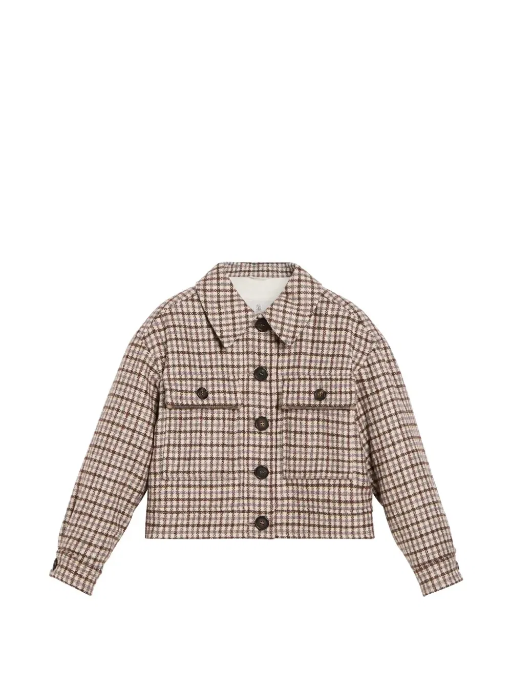 Клетчатая куртка с подкладкой Thermore и декором Monili Brunello Cucinelli Kids, бежевый