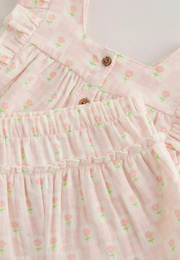 Детский комплект из топа и шорт с цветочным принтом, Next, Ecru/Pink Floral, розовый/бежевый — фото 4