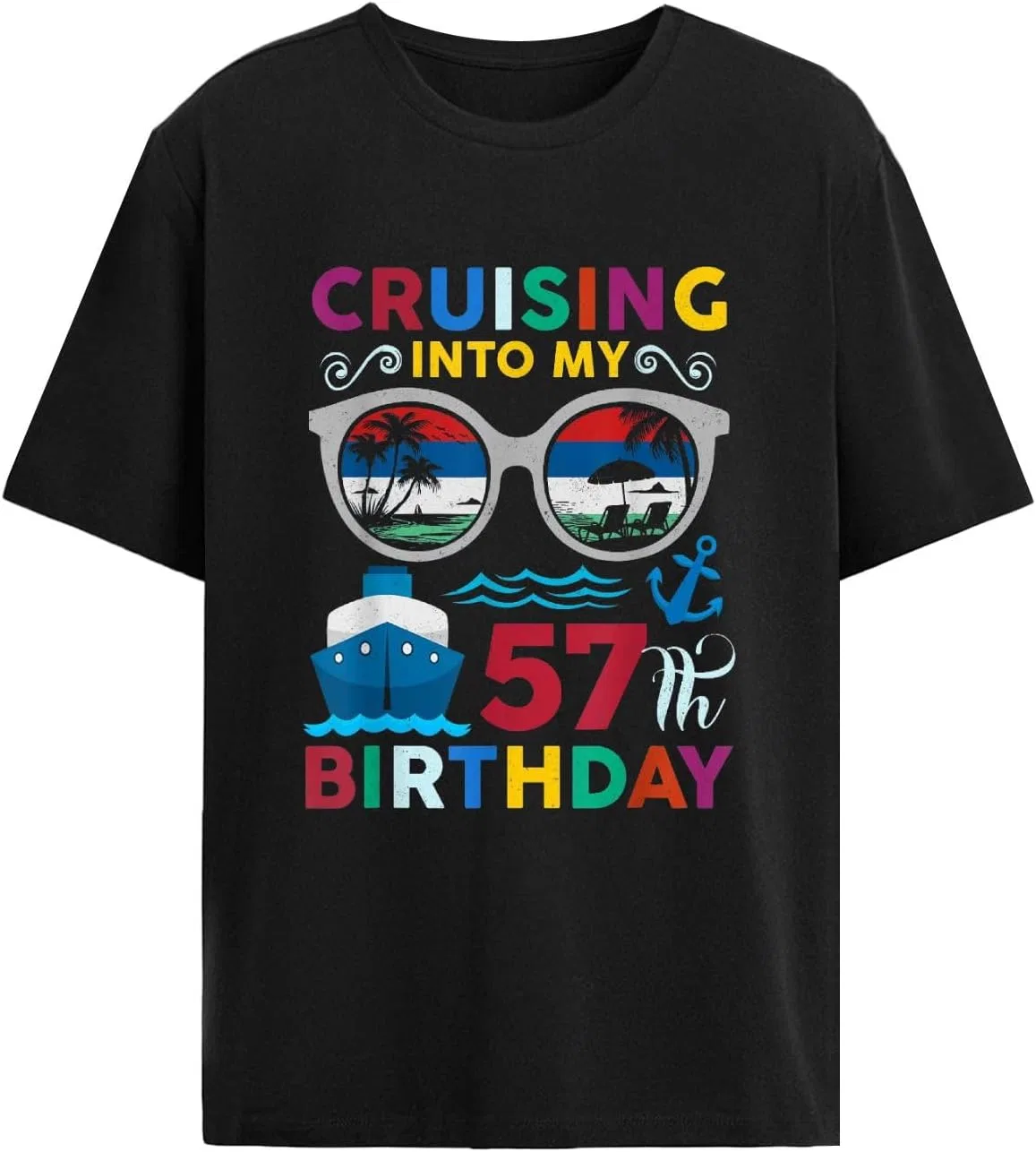 Мужская футболка с графическим принтом Cruising Into My 57th Birthday, Allblack