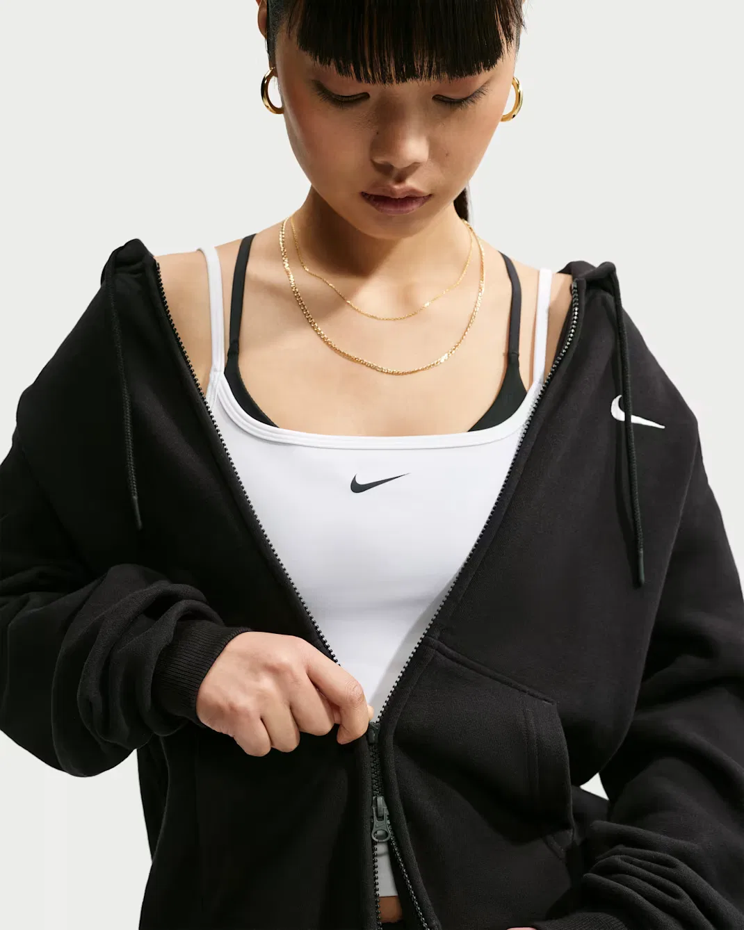 Женская толстовка на молнии Nike Studio Fleece Medium Weight, Total Black/Sail — фото 3