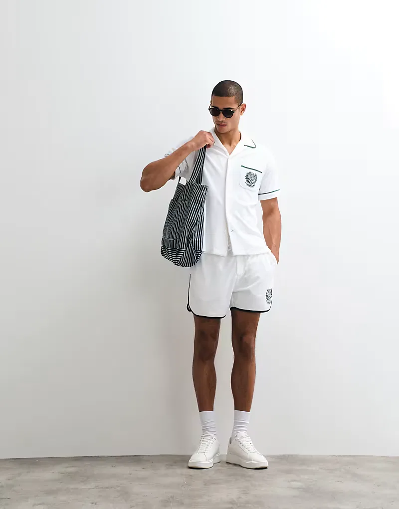 Рубашка махровая с короткими рукавами и вышитым гербом Polo Ralph Lauren Wimbledon Capsule, белый — фото 2