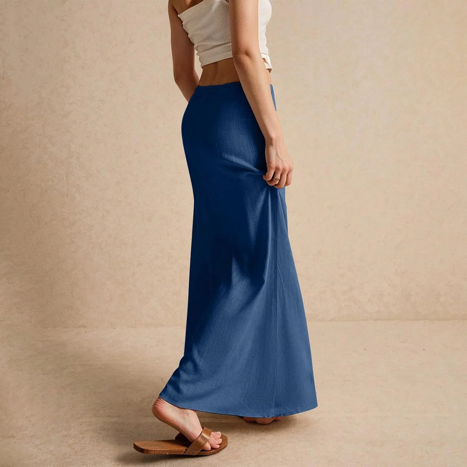 Женская макси-юбка с завязкой на поясе, Ankle-length, Dark Blue — фото 4