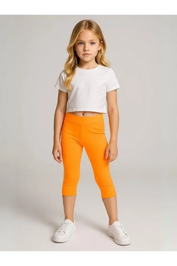 Детские леггинсы для девочек капри с принтом Zekids, Neon Orange