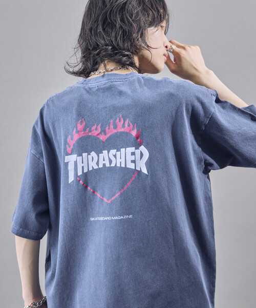

Футболка унисекс с принтом Thrasher Back Logo Flame Heart, темно-синий