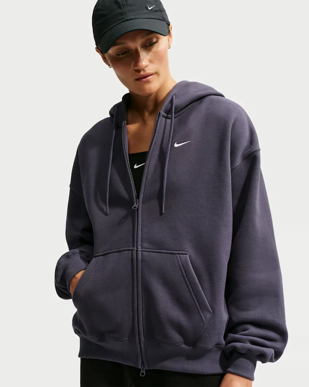 Женская толстовка оверсайз на молнии Nike Studio Fleece Medium Weight, Gridiron/Sail
