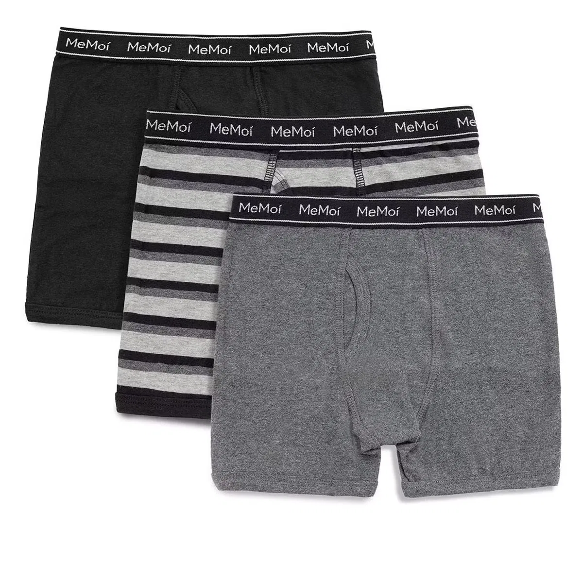 Боксеры-брифы с принтом, комплект из 3 пар, MeMoi, Black-Gray Heather Stripe-Dk Gray Heather
