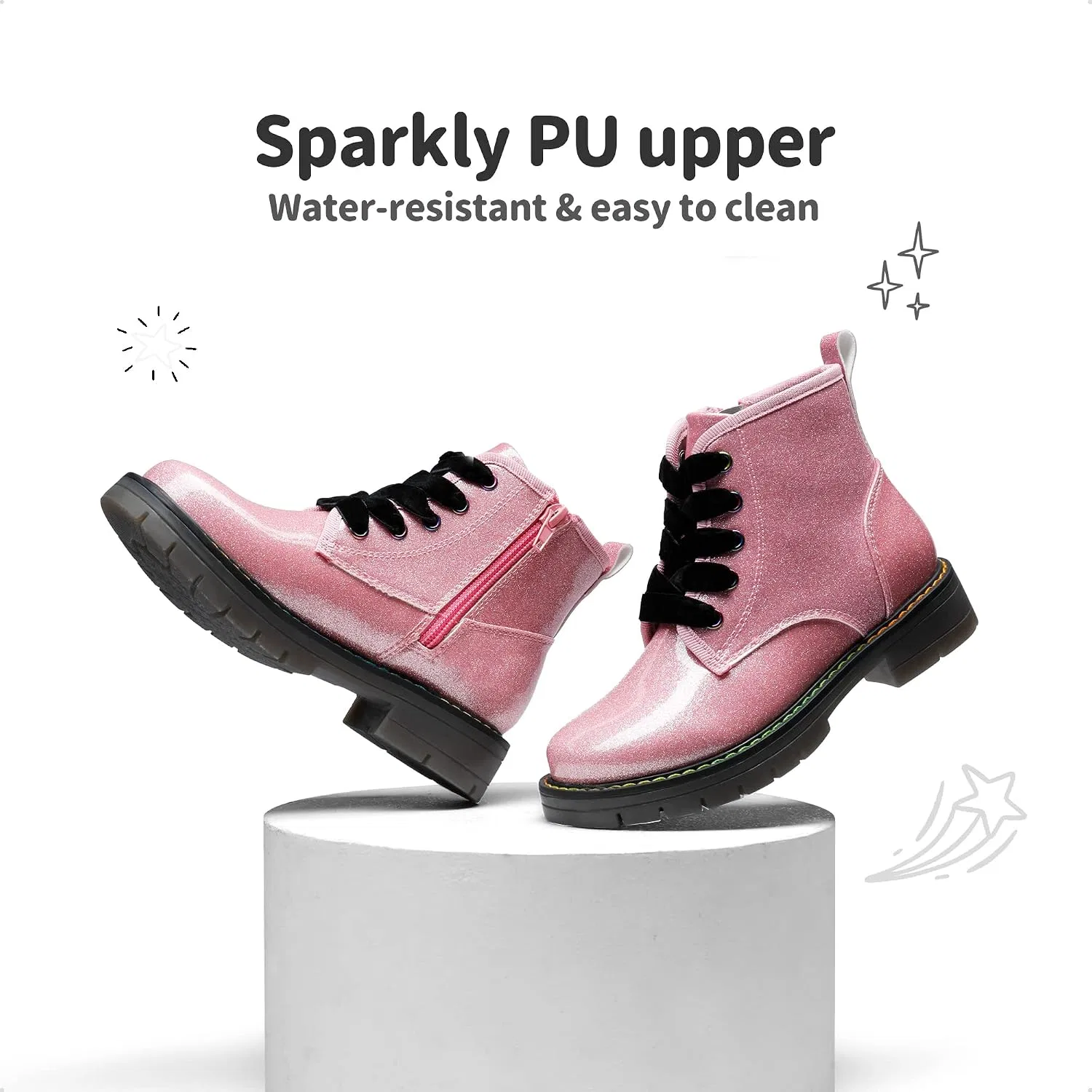 Детские ботинки для девочек с шнуровкой DREAM PAIRS, Pink — фото 4
